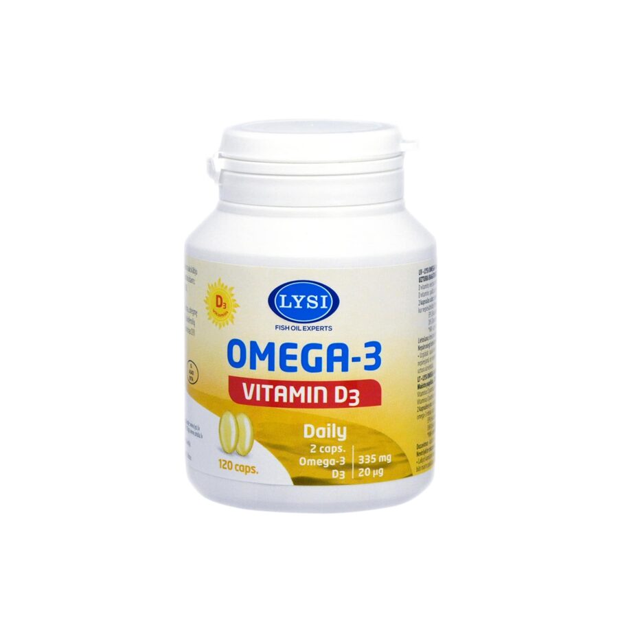 LYSI Omega-3 zivju eļļa + D3 vitamīns, 120 kapsulas