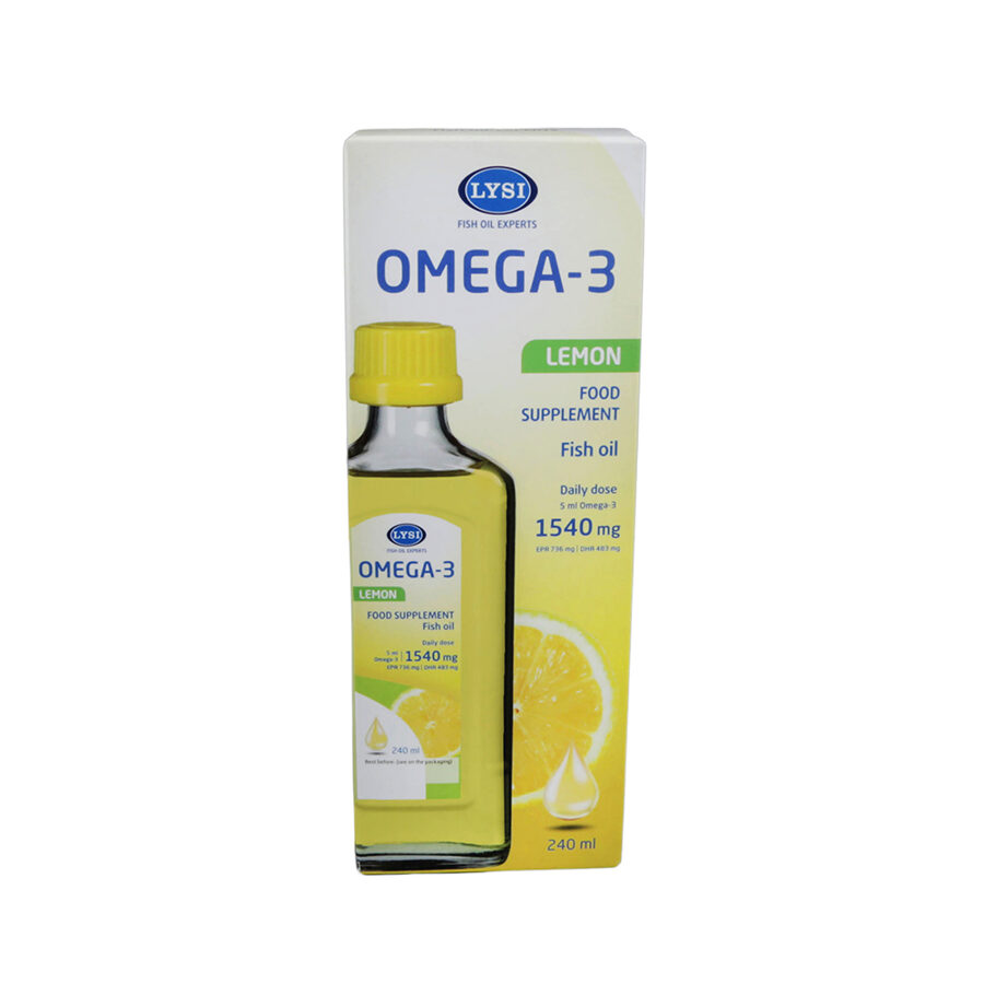 LYSI Omega-3 zivju eļļa ar citronu garšu, 240 ml