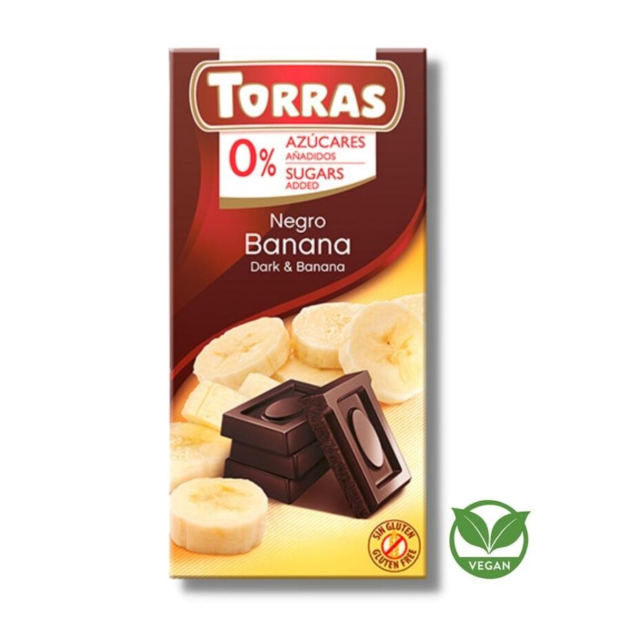 Tumšā šokolāde ar banāniem bez pievienota cukura Torras, 75 g