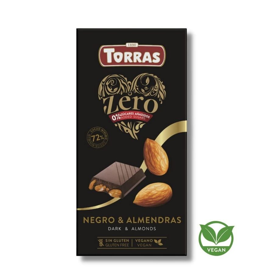 Tumšā šokolāde ar mandelēm bez pievienota cukura Torras, 150 g