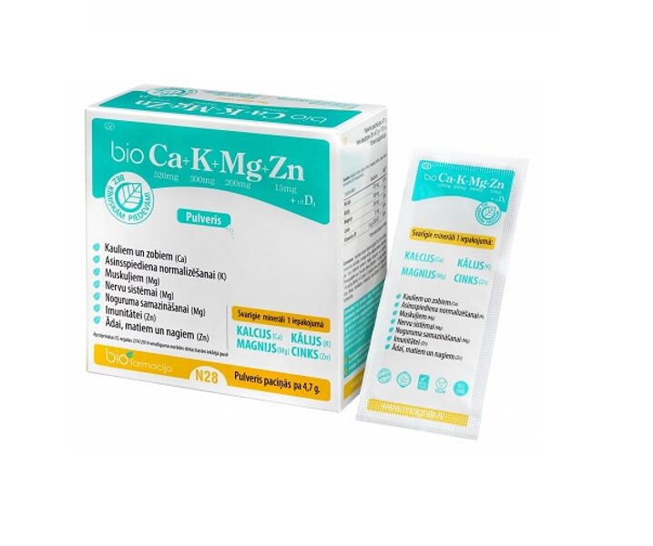 BIOCa + K + Mg + Zn ar vitamīnu D3, 28 paciņas