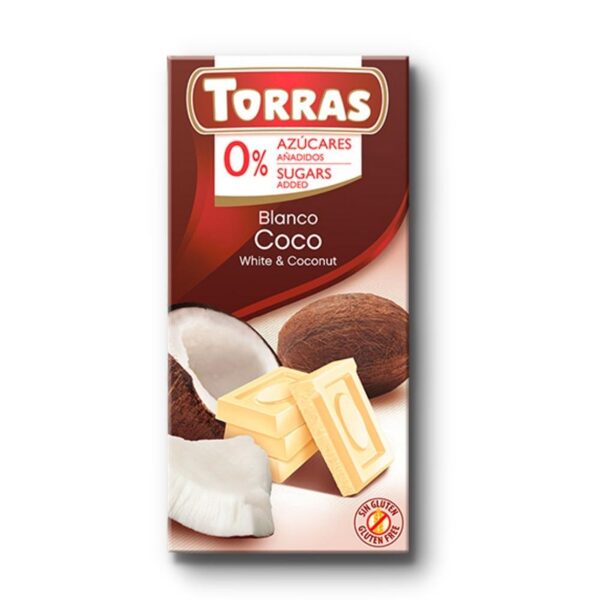 Baltā šokolāde ar kokosriekstu bez pievienota cukura Torras,75 g