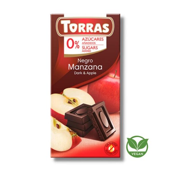 Tumšā šokolāde ar āboliem bez pievienota cukura Torras, 75 g