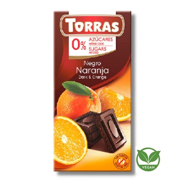 Tumšā šokolāde ar apelsīniem bez pievienota cukura Torras, 75 g