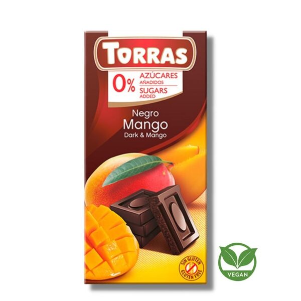 Tumšā šokolāde ar mango bez pievienota cukura Torras, 75 g